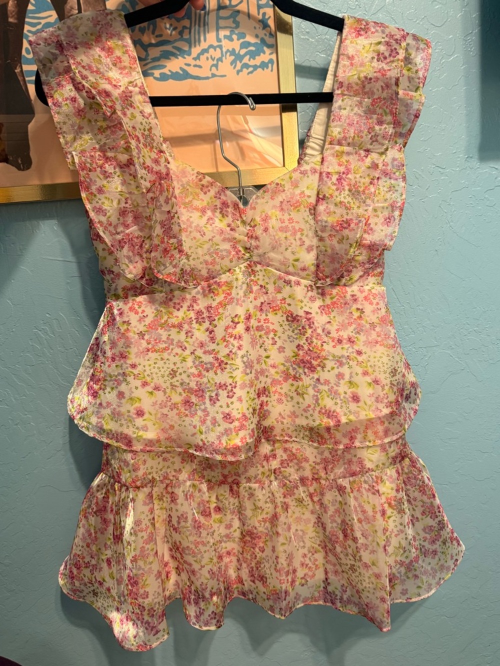 Wildfox Women’s Floral Pink Tiered Ruffle Two-Piece Set